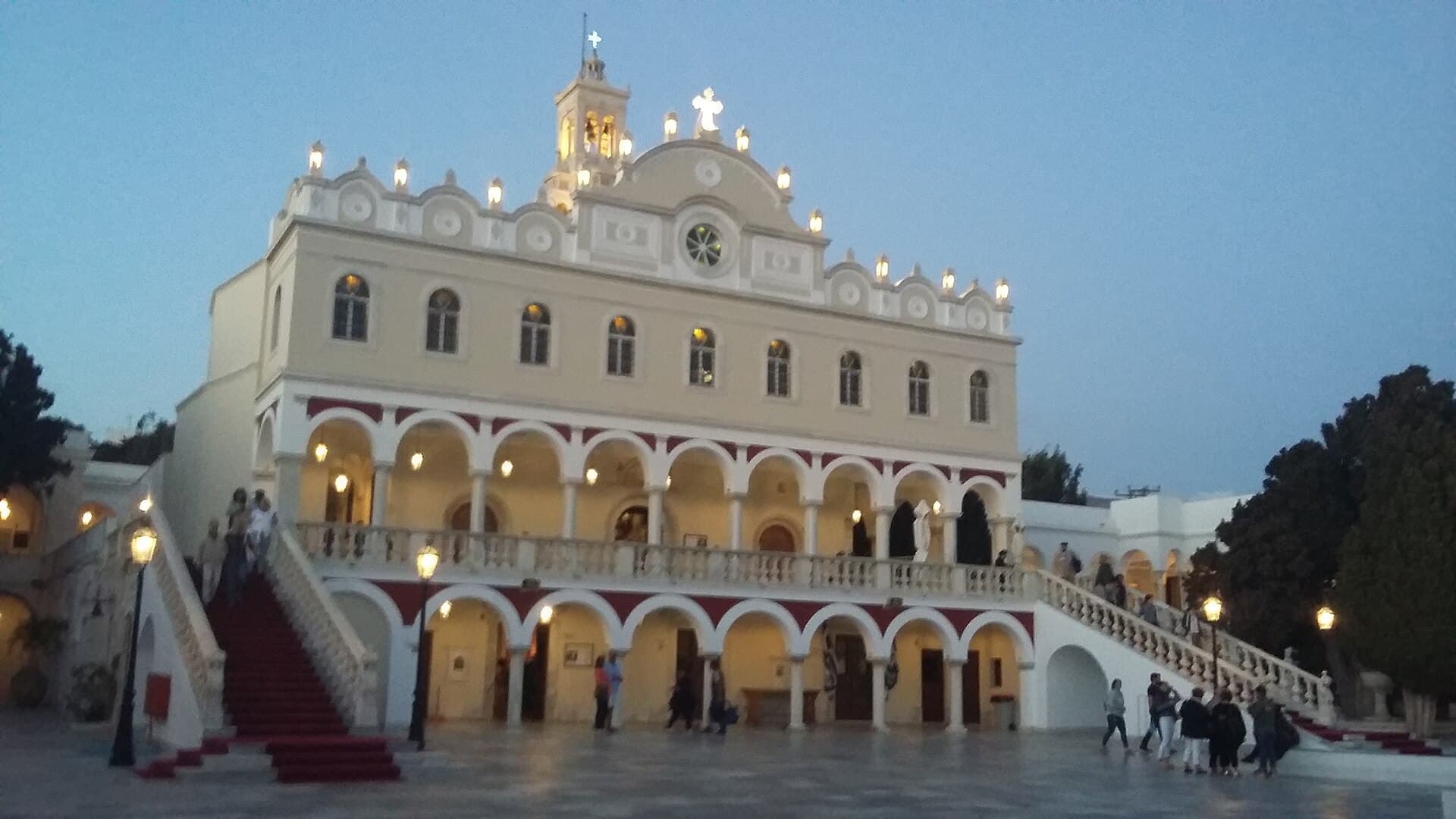 The church of Panagia Evangelistria in Tinos at dusk