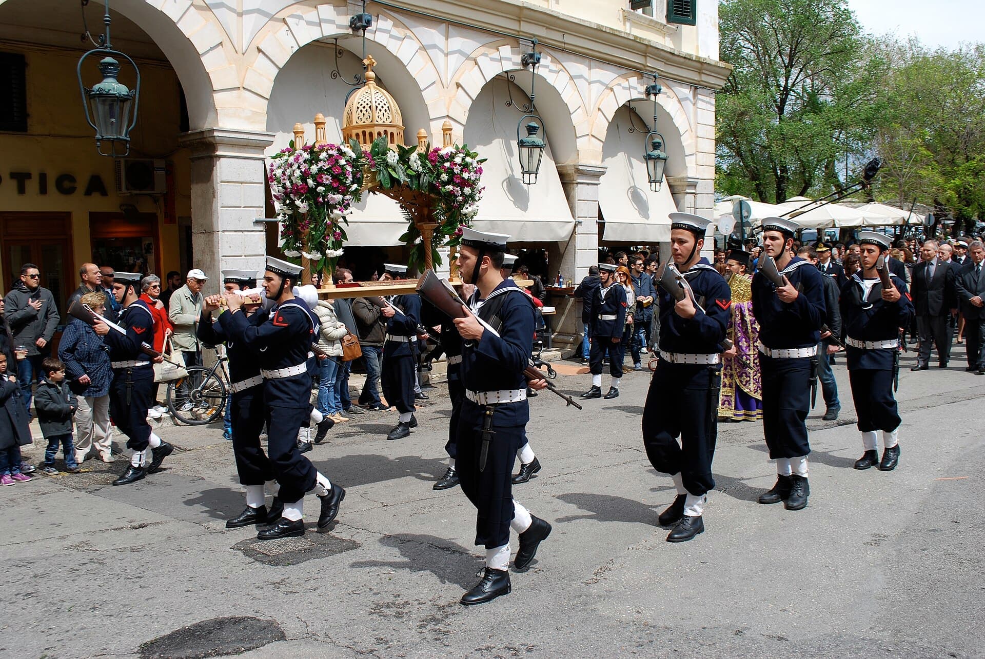 Epitaphios procession with the philharmonic band on Good Friday in Corfu