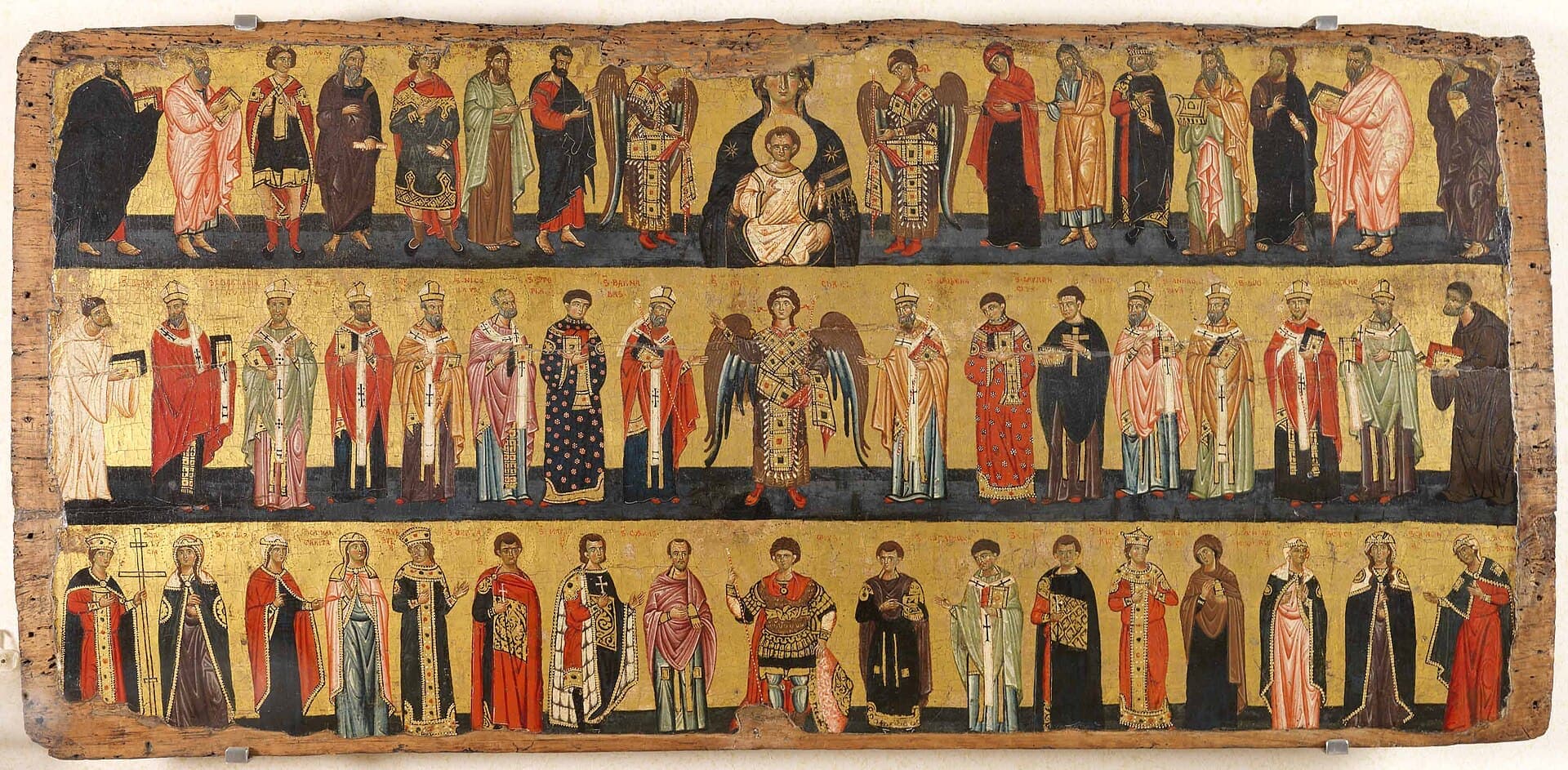Byzantine icon with rows of saints and hierarchs