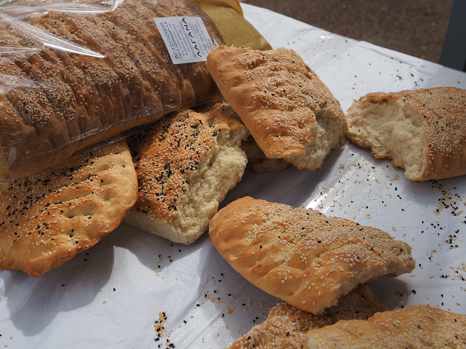 Lagana, the flat sesame bread baked only for Clean Monday