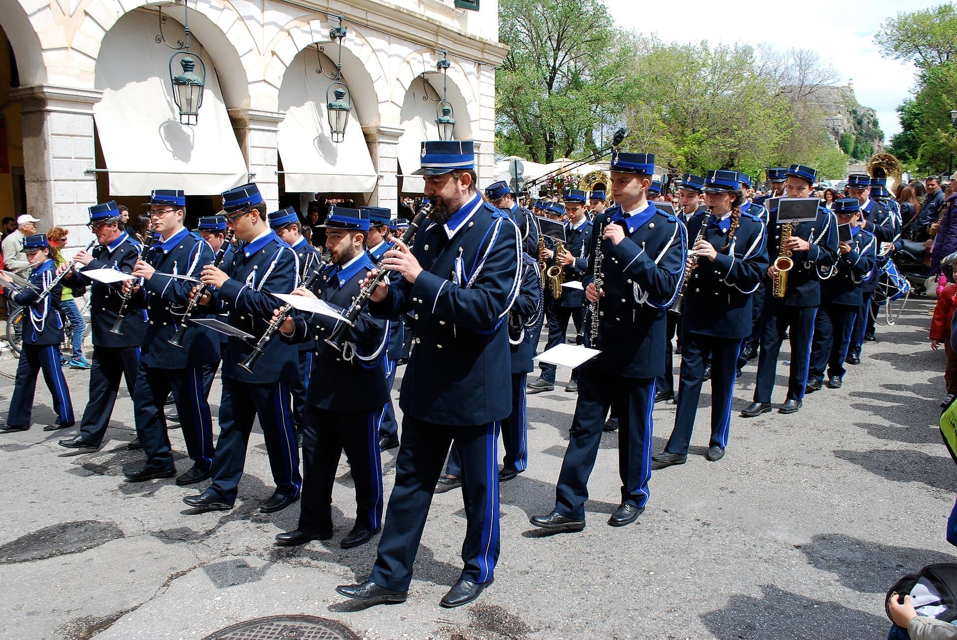 A philharmonic band plays in Corfu on Holy Saturday
