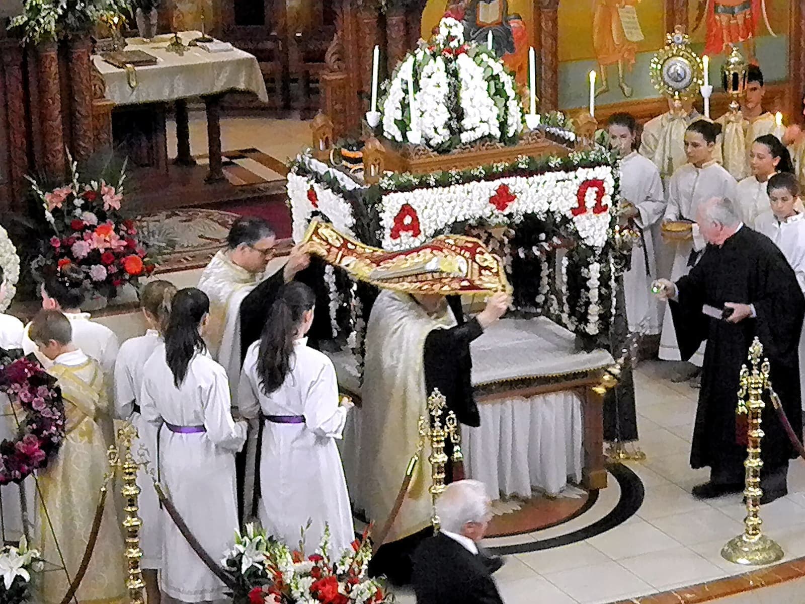 The flower-decked Epitaphios carried in procession