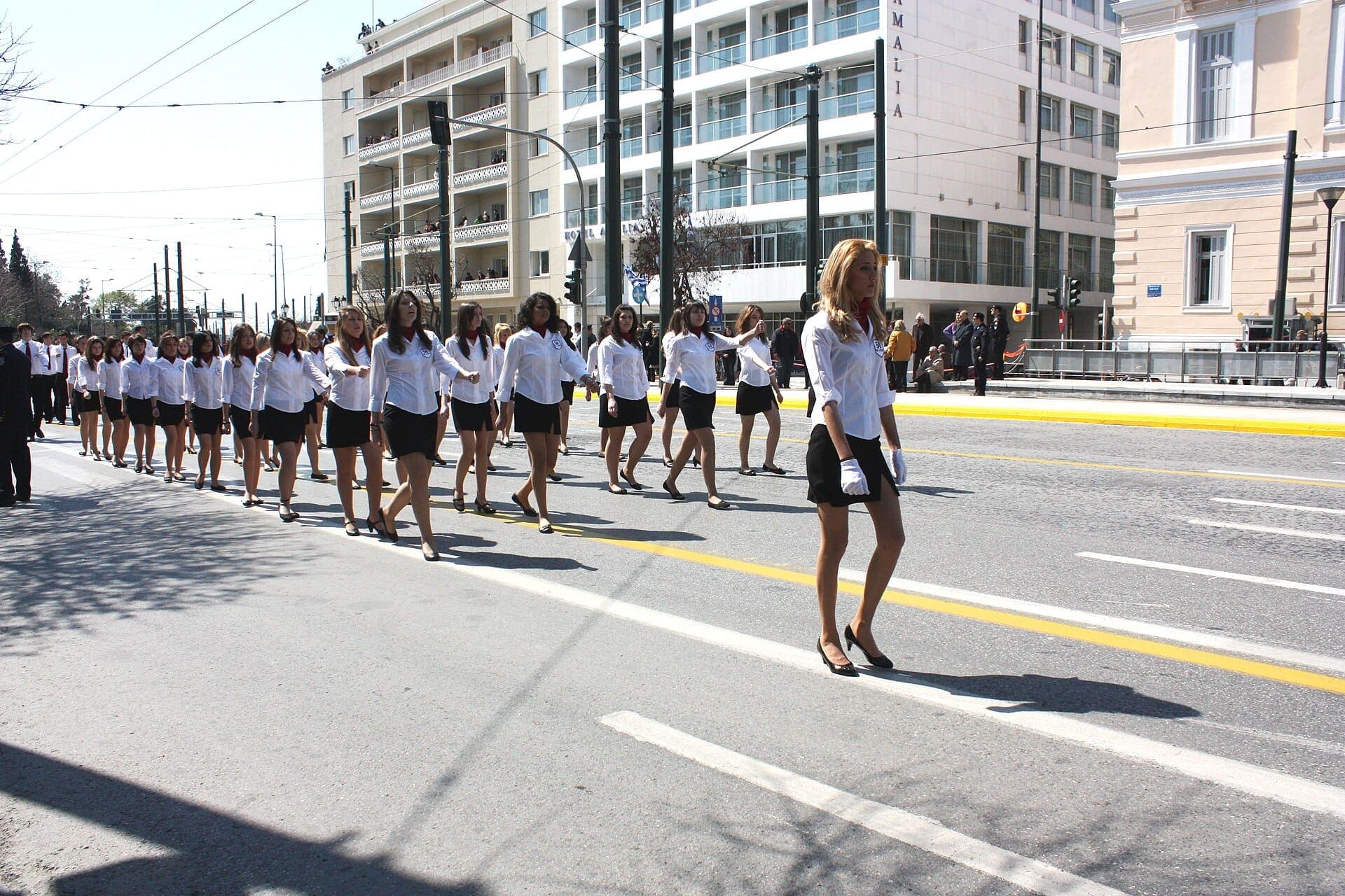 Pupils parading in Athens on a national holiday