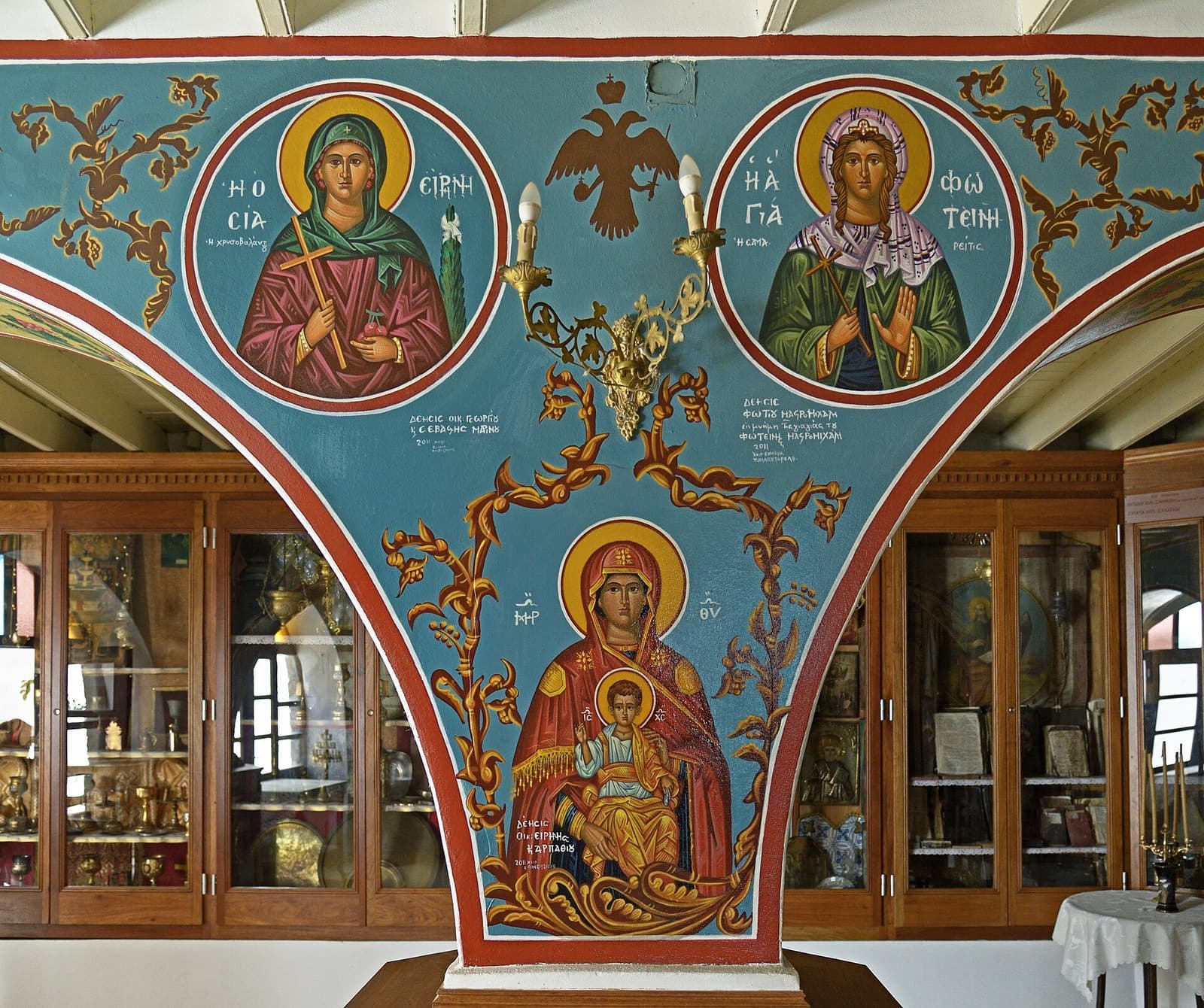 The icon-filled interior of a Greek Orthodox church