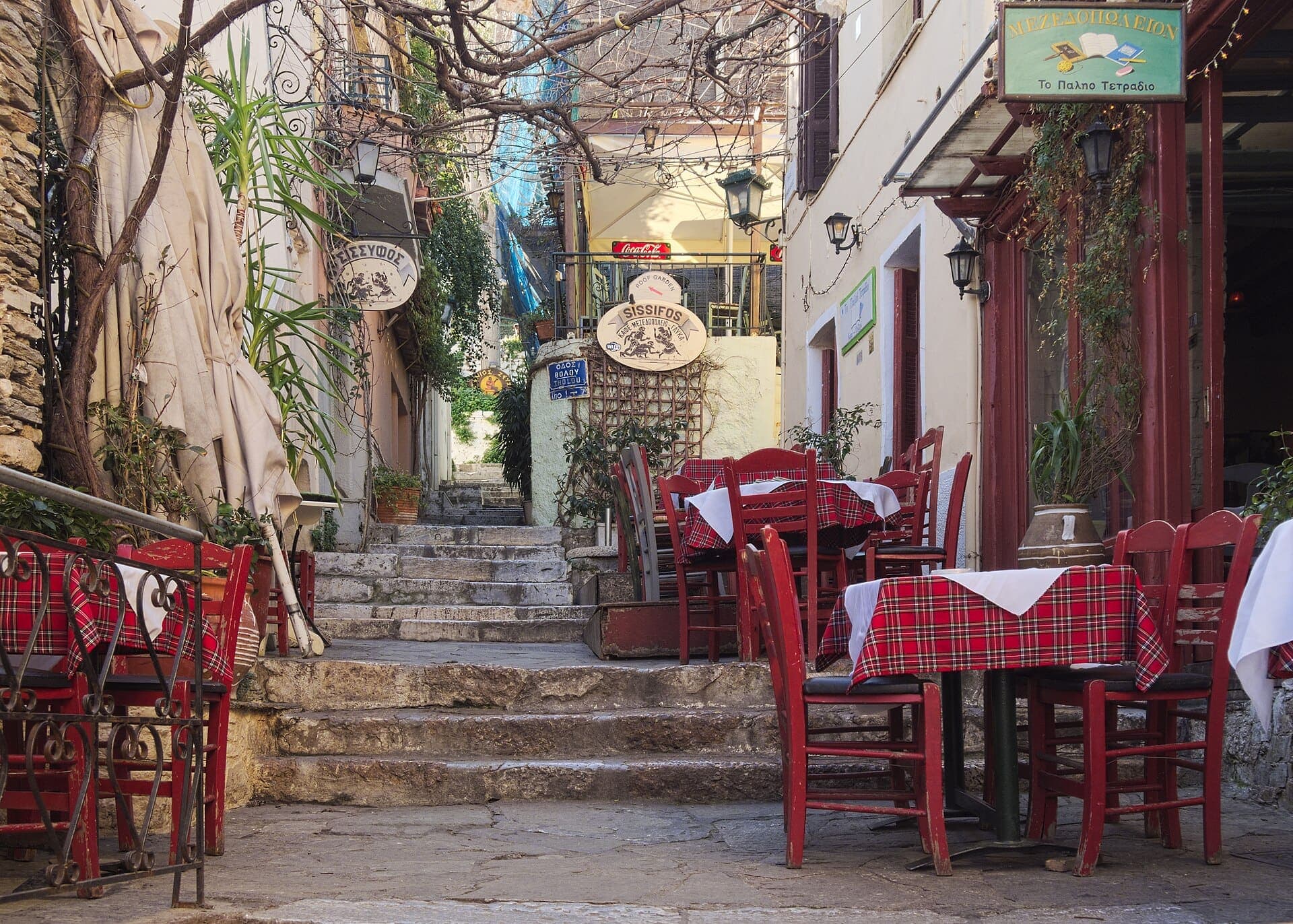 A tavern on a stepped lane in Plaka, Athens