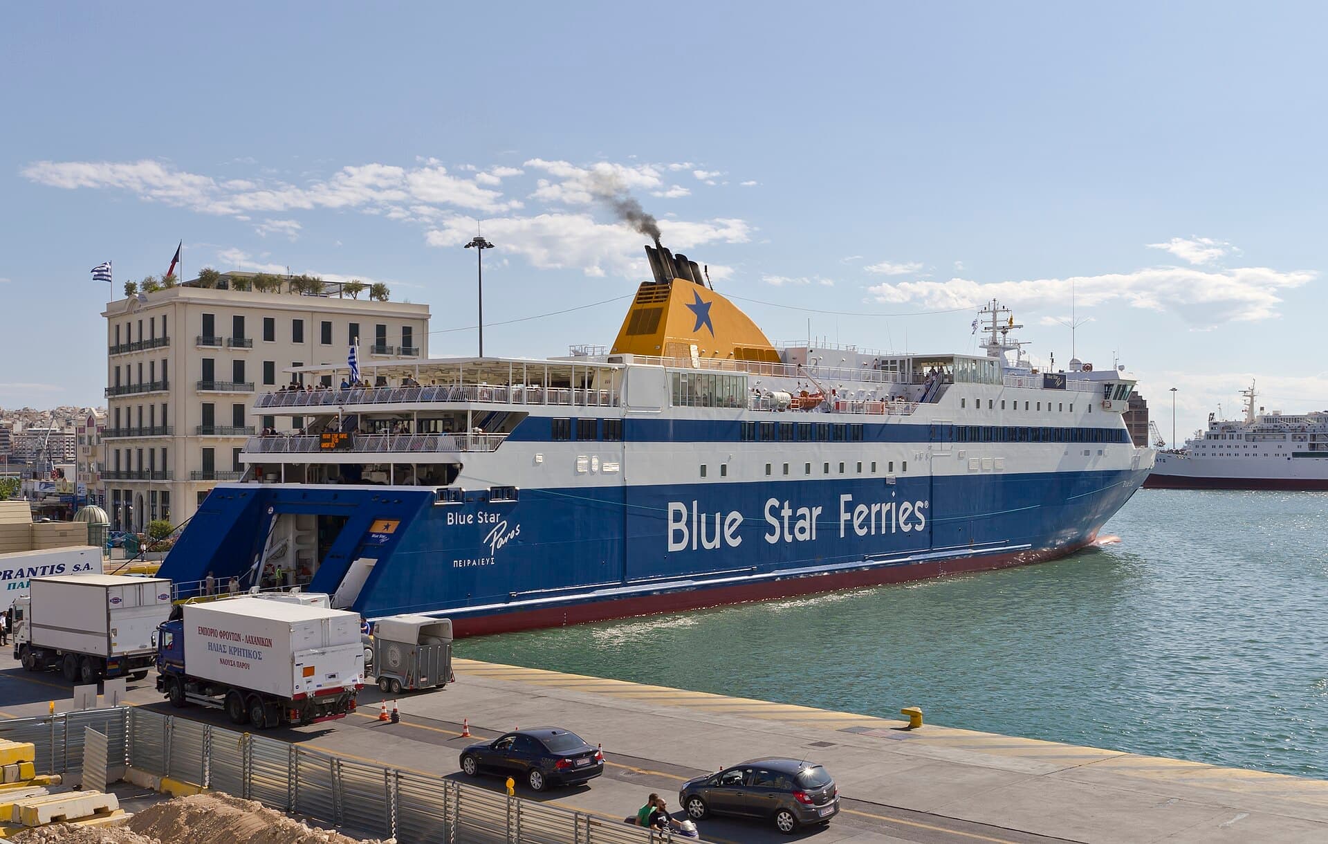 A ferry docked at the port of Piraeus