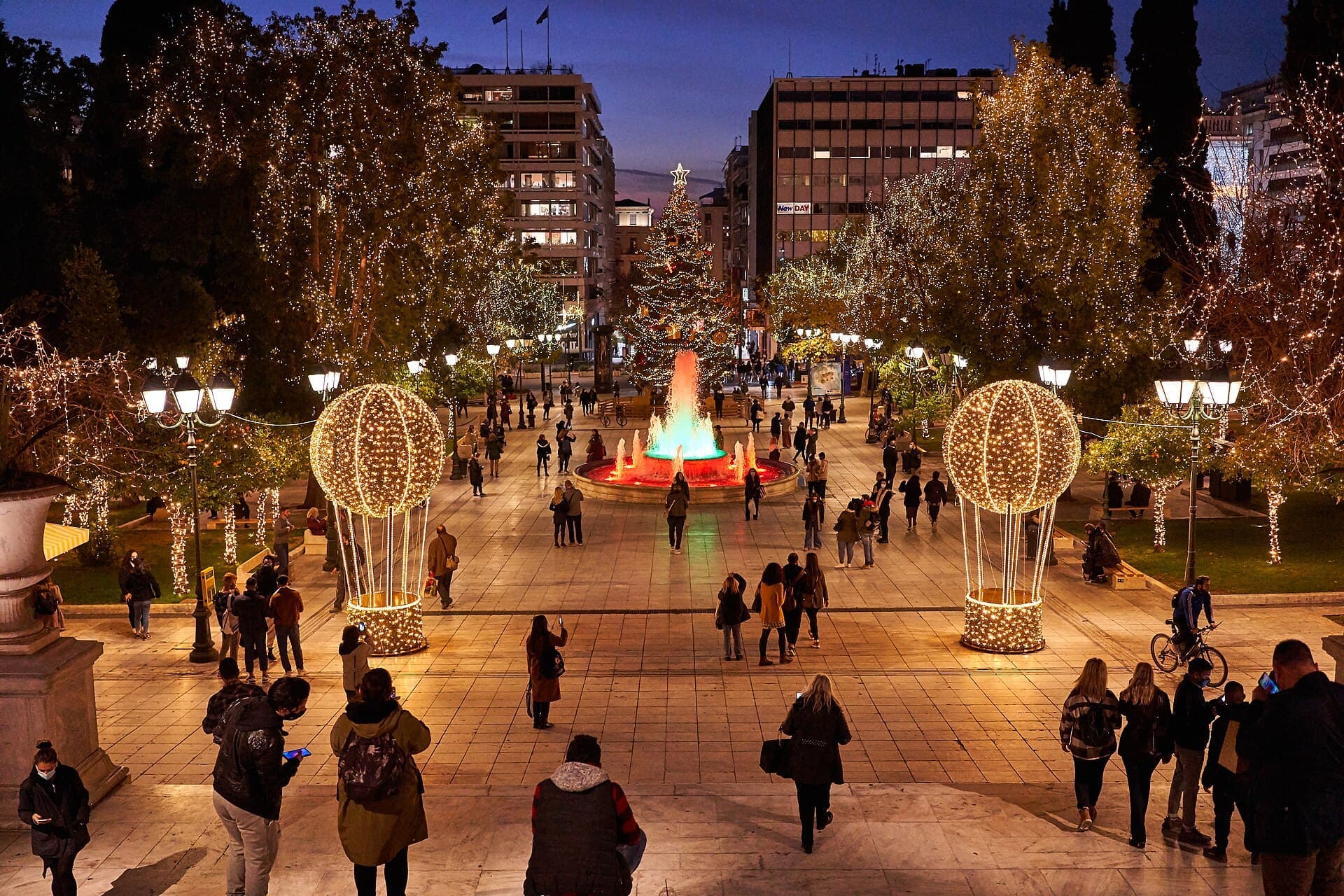 Syntagma Square in Athens with its Christmas lights