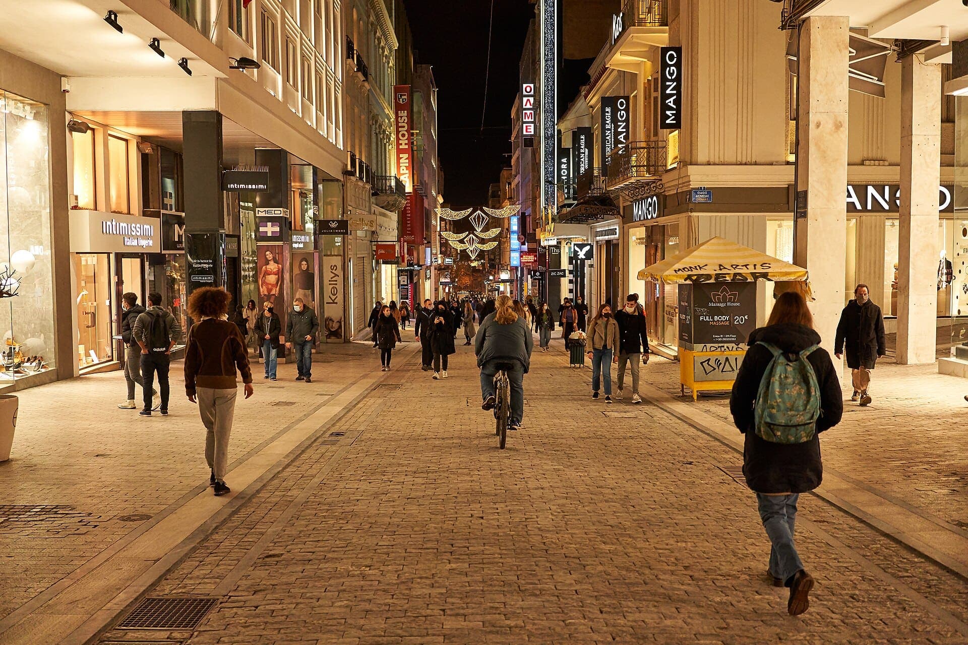 Ermou Street in Athens lit for Christmas