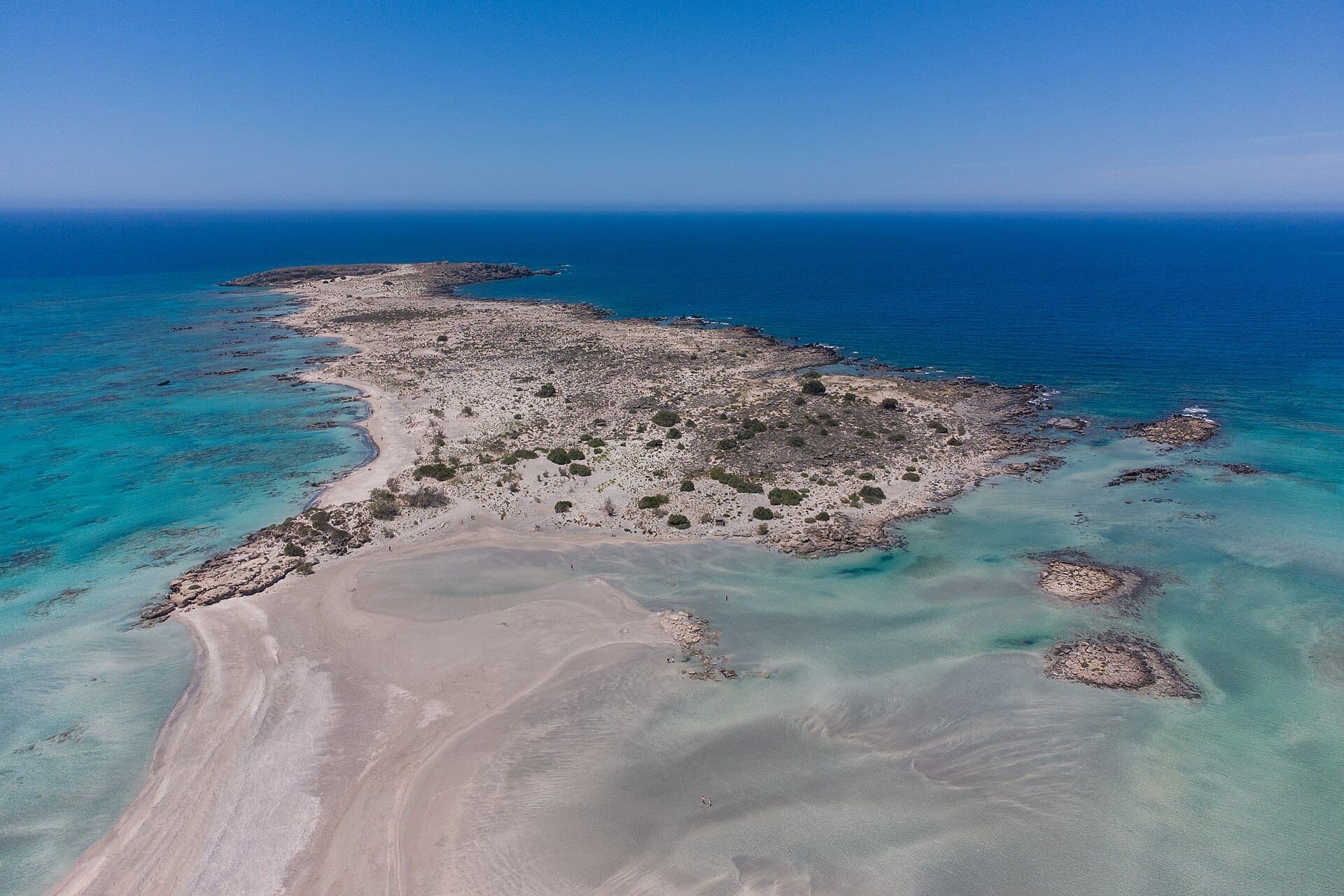 The lagoon of Elafonisi beach in Crete from above
